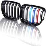 runmade Glossy Black M-Color Double Line Front Kidney Grille Grill Compatible with BMW 2009-2012 E90 E91 323i 325i 328i 330i 335i LCI Sedan