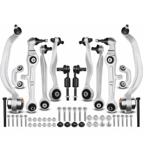 12x Front Upper & Lower Control Arms Sway Bar Link Tie Rod End for Audi A4 00-08