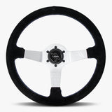 The Classic | Black Alcantara Suede | Silver Spoke | Bavarian Stitch