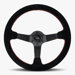 The Classic | Black Alcantara Suede | Black Spoke | Red Stitch