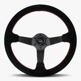 The Classic | Black Alcantara Suede | Black Spoke | Red Stitch