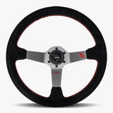 The Classic | Black Alcantara Suede | Graphite Spoke | Red Stitch