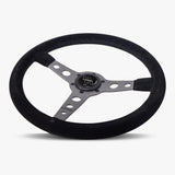 The Daytona | Black Alcantara Suede | Graphite Spoke | Black Stitch - JackSpania Racing