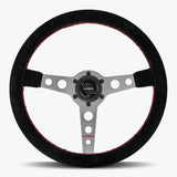 The Daytona | Black Alcantara Suede | Graphite Spoke | Red Stitch