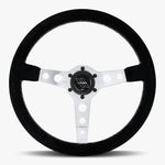 The Daytona | Black Alcantara Suede | Silver Spoke | White Stitch - JackSpania Racing