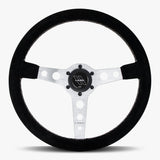 The Daytona | Black Alcantara Suede | Silver Spoke | White Stitch - JackSpania Racing