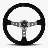 The Daytona | Black Alcantara Suede | Graphite Spoke | Black Stitch