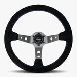 The Daytona | Black Alcantara Suede | Graphite Spoke | Bavarian Stitch