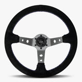 The Daytona | Black Alcantara Suede | Graphite Spoke | Bavarian Stitch