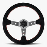 The Daytona | Black Alcantara Suede | Graphite Spoke | Red Stitch