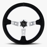 The Daytona | Black Alcantara Suede | Silver Spoke | Bavarian Stitch
