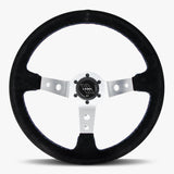 The Daytona | Black Alcantara Suede | Silver Spoke | Bavarian Stitch