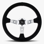 The Daytona | Black Alcantara Suede | Silver Spoke | White Stitch