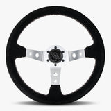 The Daytona | Black Alcantara Suede | Silver Spoke | White Stitch