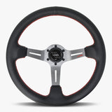 The Le Mans | Black Leather | Graphite Spoke | Red Stitch