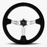 The Le Mans | Black Alcantara Suede | Silver Spoke | White Stitch