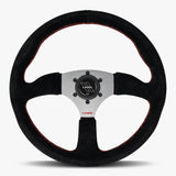 The Performa | Black Alcantara Suede | Graphite Spoke | Red Stitch