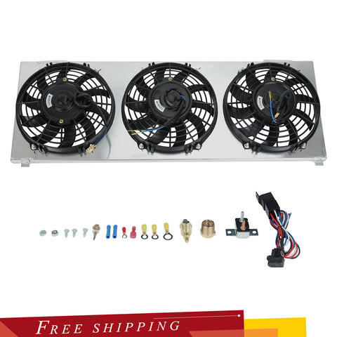 3x 9"Fan Aluminum Shroud+Thermostat For 84-01 Jeep Cherokee XJ Comanche Radiator
