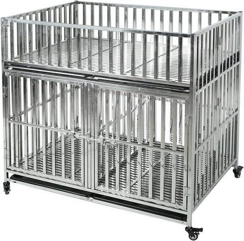 48" Double-Deck Heavy Duty Stainless Steel Dog Cage Kennel Crate w/Divider Tray
