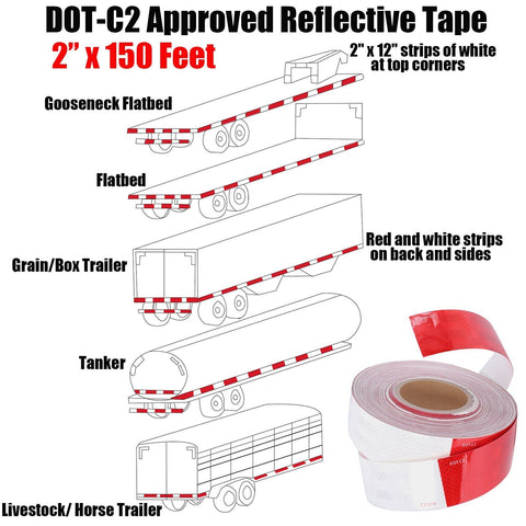 Conspicuity Tape 2”x150’ Safety DOT-C2 Approved Reflective Trailer Warning Sign