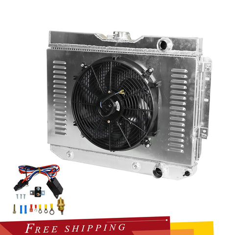 For 1959-1965 Chevy Bel Air Impala El Camino Chevelle 3 Row Radiator+Shroud Fan