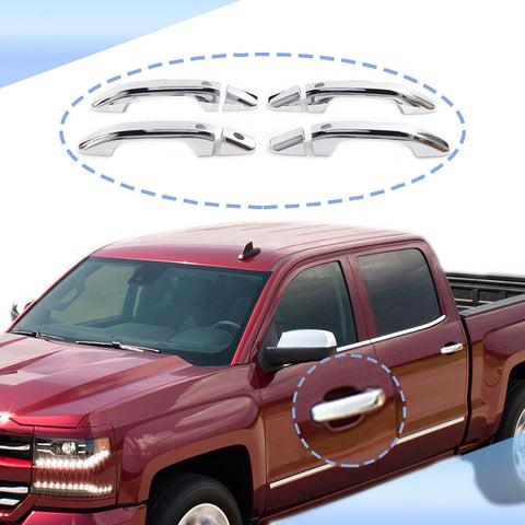 Chrome Door Handle Covers w/4 Smart Keyhole For 14-20 GMC Yukon Chevrolet Tahoe