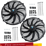 2PCS 16'' Black Slim Fan Push Pull Electric Radiator Cooling 12V Universal Kit