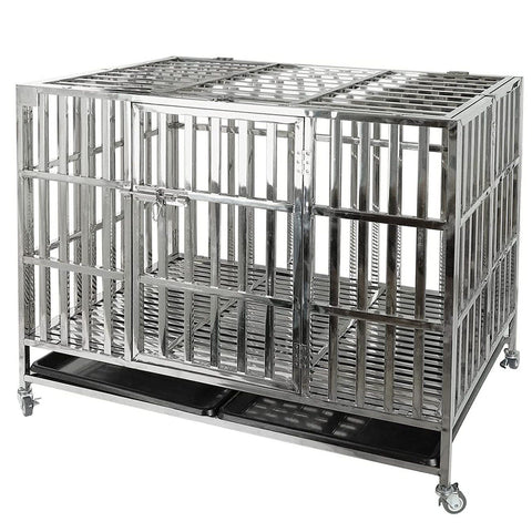 Confote 42" Heavy Duty Stainless Steel Dog Cage Crate Folding Pet Playpen Wheels