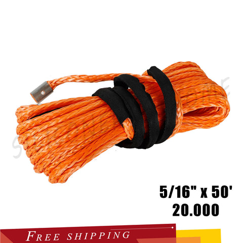 Synthetic Winch Rope Line Cable 5/16" x 50' 20.000 LB Capacity ATV UTV Orange