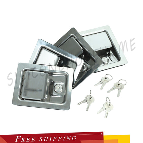 5.5"*4.25" 4-Trailer Paddle Door Latch Handle RV Truck Tool Box Lock Steel+Keys