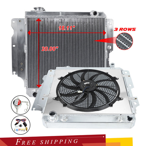 For Jeep 1987-2006 Wrangler TJ YJ L4 L6 3 Row Aluminum Radiator+Fan Shroud Relay