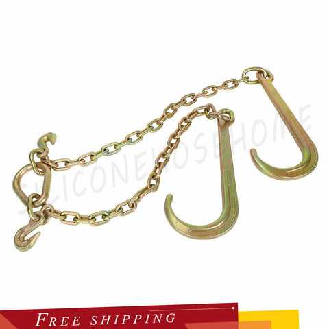 15" x 2’ G70 V-Chain J-Hooks Flatbed Tow Truck Rollback Wrecker Carrier Gold