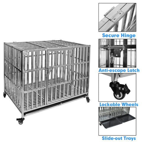 Confote 37" Stackable Dog Kennel Stainless Steel Pet Cage Crate for Medium Dog