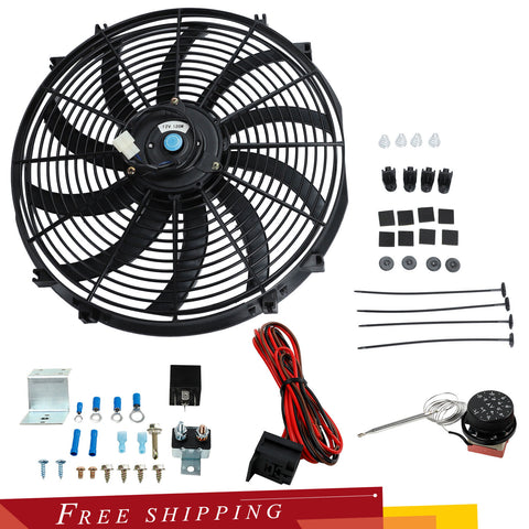 175-185 Thermostat Temperature 3/8" Relay Switch+16" Radiator Slim Push Pull Fan