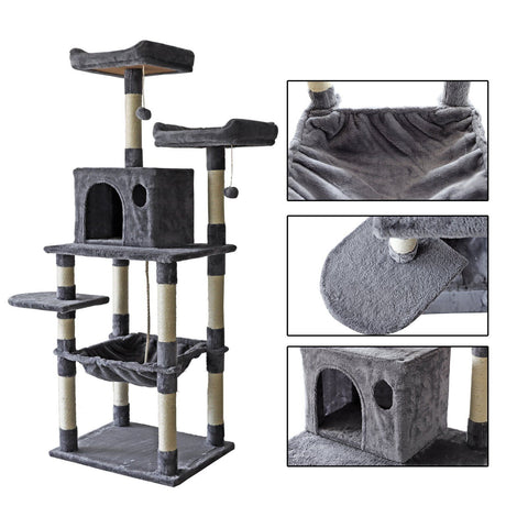 63'' Multi-Level Cat Tree Activity Tower Condo Top Perch Hammock for Kittens
