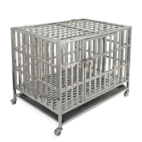Confote 37" Heavy Duty Stainless Steel Dog Cage Kennel Crate Folding Playpen