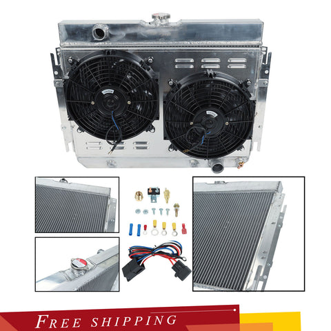 3 Row Aluminum Radiator+Fan Shroud+Relay Kit Fit 1963-1968 Chevy Impala Chevelle