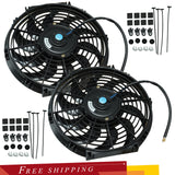 2X 12'' Slim Fan Push Pull Electric Radiator Cooling 12V  Universal Kit BK New
