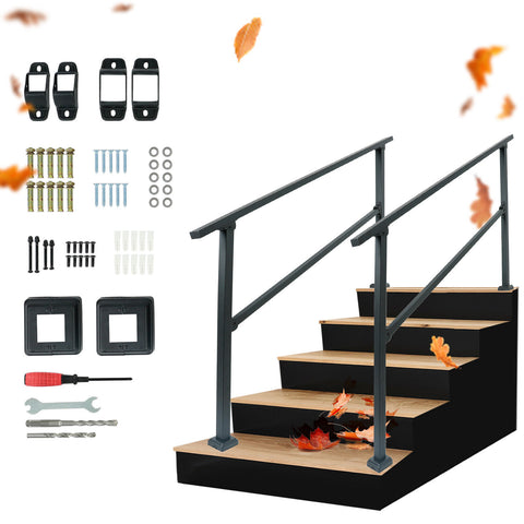 2PCS 5 Steps Handrail Deck Stair Railing Indoor Hand Rails for Outdoor 4-5 Steps