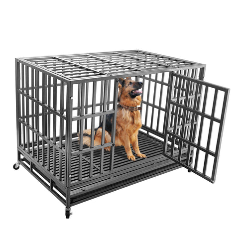 47" Heavy Duty Dog Kennel Iron Dog Cage Pet Crate for Large Dogs