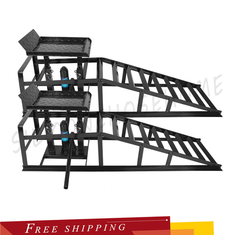 2 Pcs Heavy Duty Auto Car Truck Service Ramps Lifts Hydraulic Lift Frame Home