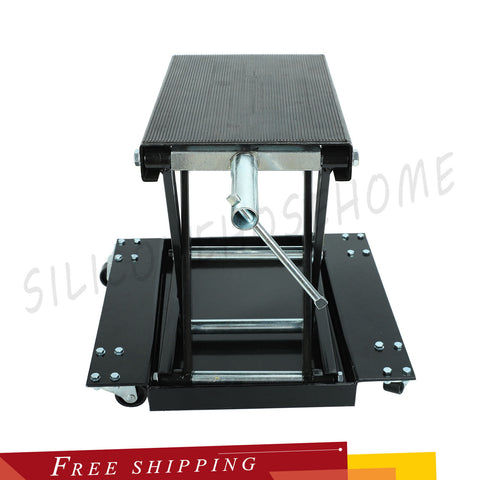 1100 Lbs Deck Motorcycle Lift ATV Scissor Jack w/ Dolly & Hand Crank Steel Wide