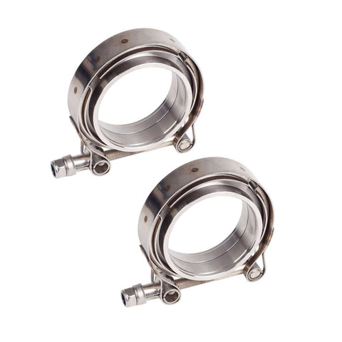 2X For Turbo Exhaust Pipes MILD STEEL 2.5'' Inch V-Band Flange & Clamp Kit