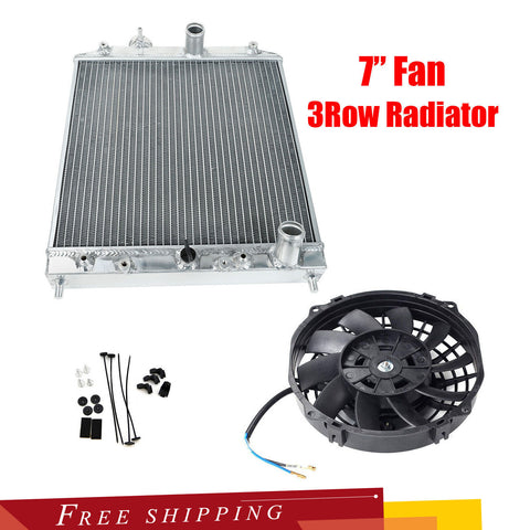 Aluminum Core Cooling 3Row Radiator&Universal Slim Push 7" Fan FIT Civic Integra