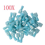 100X 1/4" Fully Insulated Blue Female Electrical Spade Crimp Connector Terminals