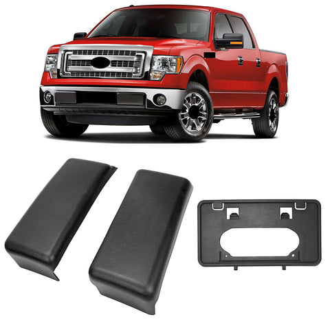 Black Front Bumper Guards Pads+License Plate Bracket Tag Set Fit 09-14 Ford F150