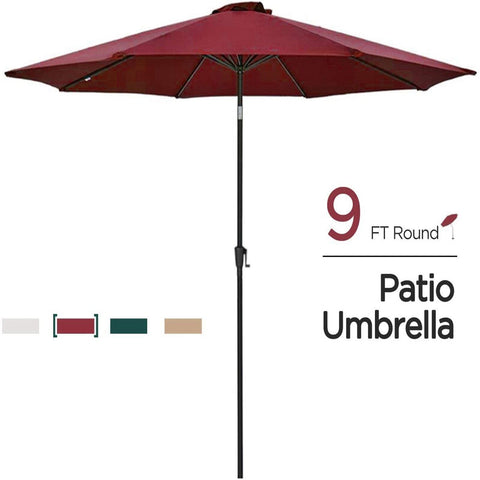 9FT Patio Umbrella Outdoor Garden Table Umbrella with 8 Sturdy Ribs 3Colors