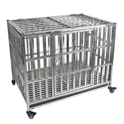 37" Heavy Duty Dog Cage Stainless Steel Dog Kennel Crate Folding Pet Playpen