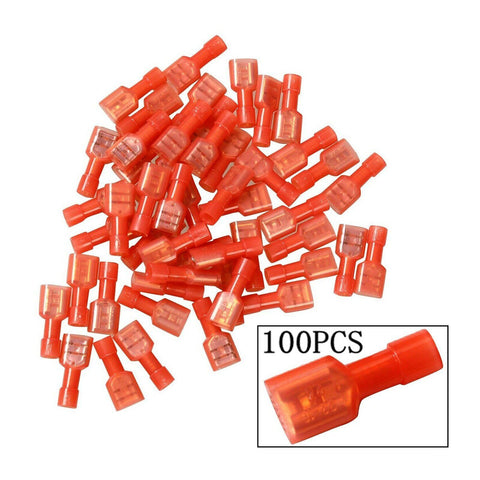 Red 100Pc Fully Insulated Female Electrical Spade Crimp Connector Terminals 1/4"