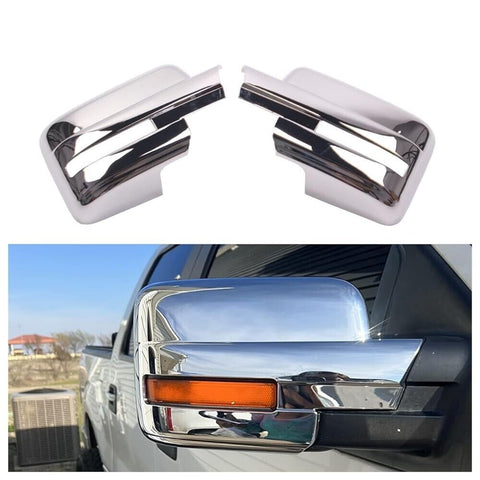 2PCS Chrome Full Mirror Covers For 09-14 Ford F-150 W/Turn Signal Light Hole
